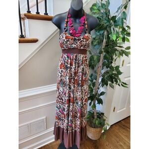 Candie's Women's Brown Polyester Halter Neck Sleeveless Long Maxi Dress Size S
